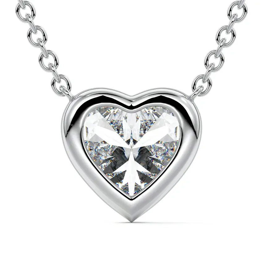 Bezel Diamond Heart Pendant Necklace 14K WHITE GOLD - Image 3