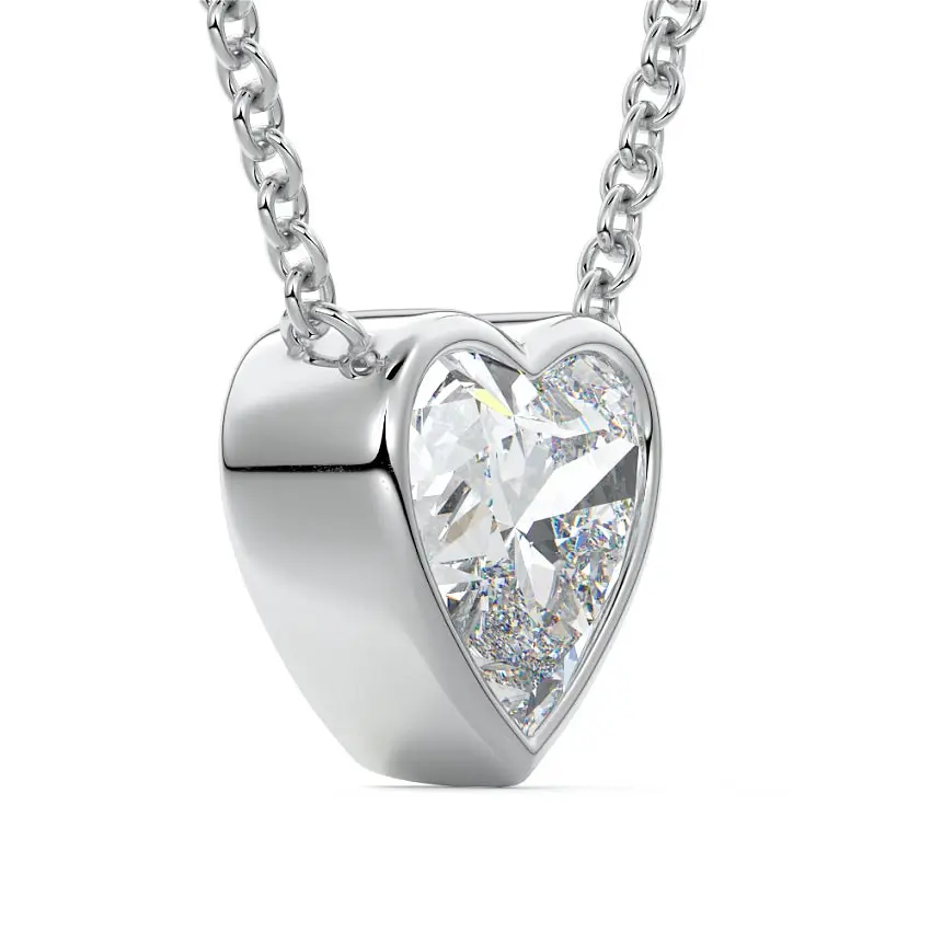 Bezel Diamond Heart Pendant Necklace 14K WHITE GOLD - Image 4