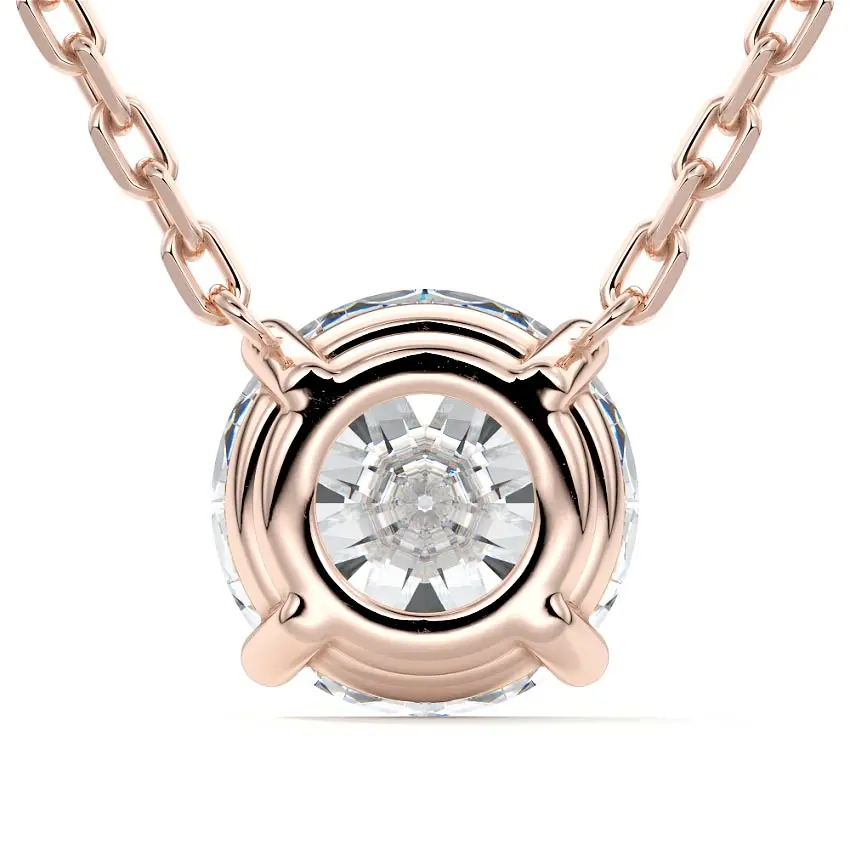 Solitaire Diamond Pendant Necklace 14K ROSE GOLD - Image 2