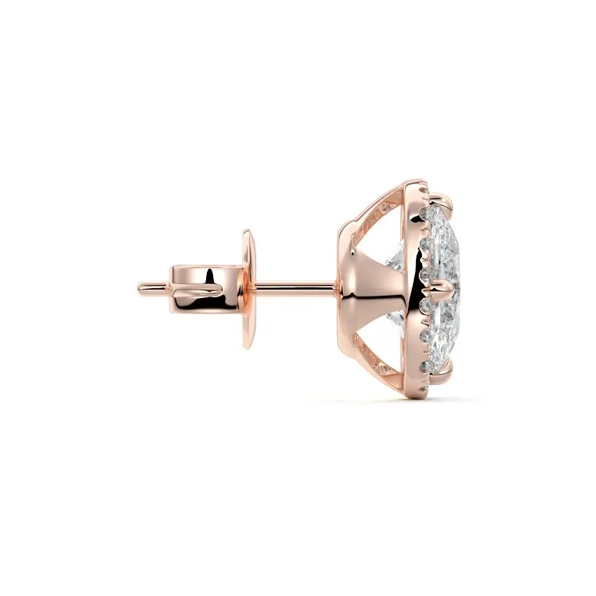 Halo Diamond Cushion Stud Earrings 14K ROSE GOLD - Image 3