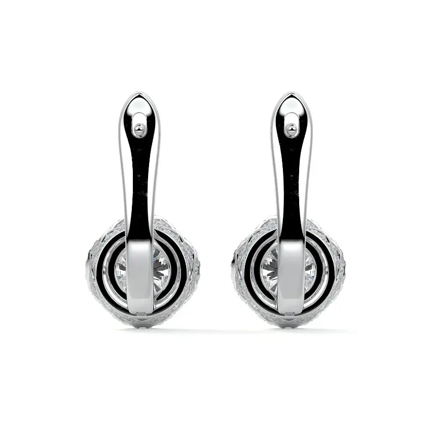 Round Drop Halo Diamond Earrings 14K WHITE GOLD - Image 4