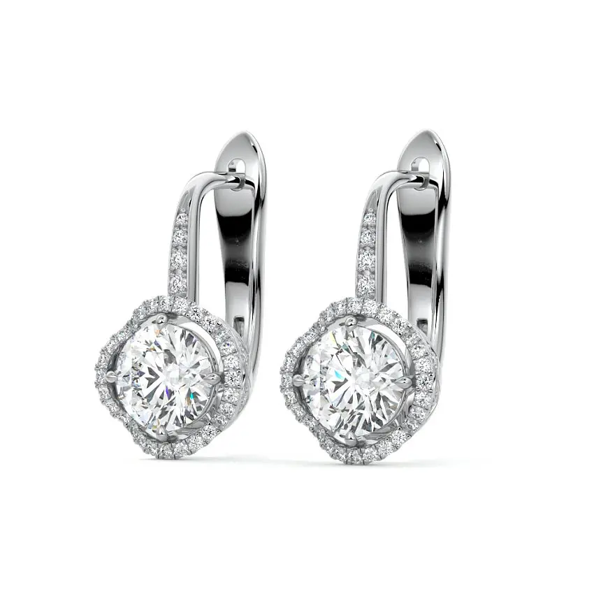 Round Drop Halo Diamond Earrings 14K WHITE GOLD - Image 3