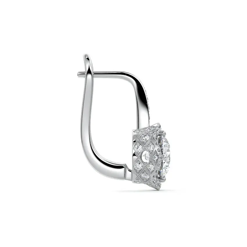 Round Drop Halo Diamond Earrings 14K WHITE GOLD - Image 2