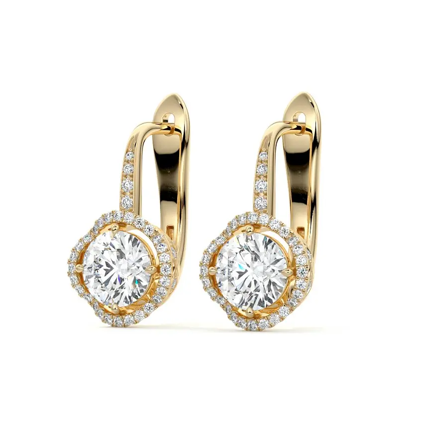 Round Drop Halo Diamond Earrings 14K GOLD - Image 4