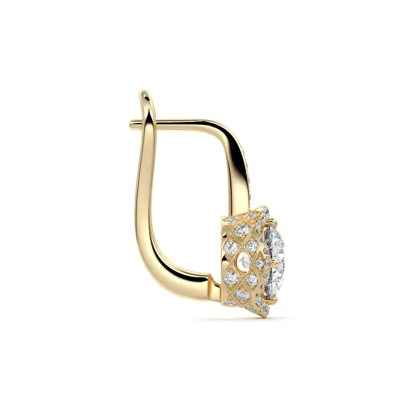 Round Drop Halo Diamond Earrings 14K GOLD - Image 2