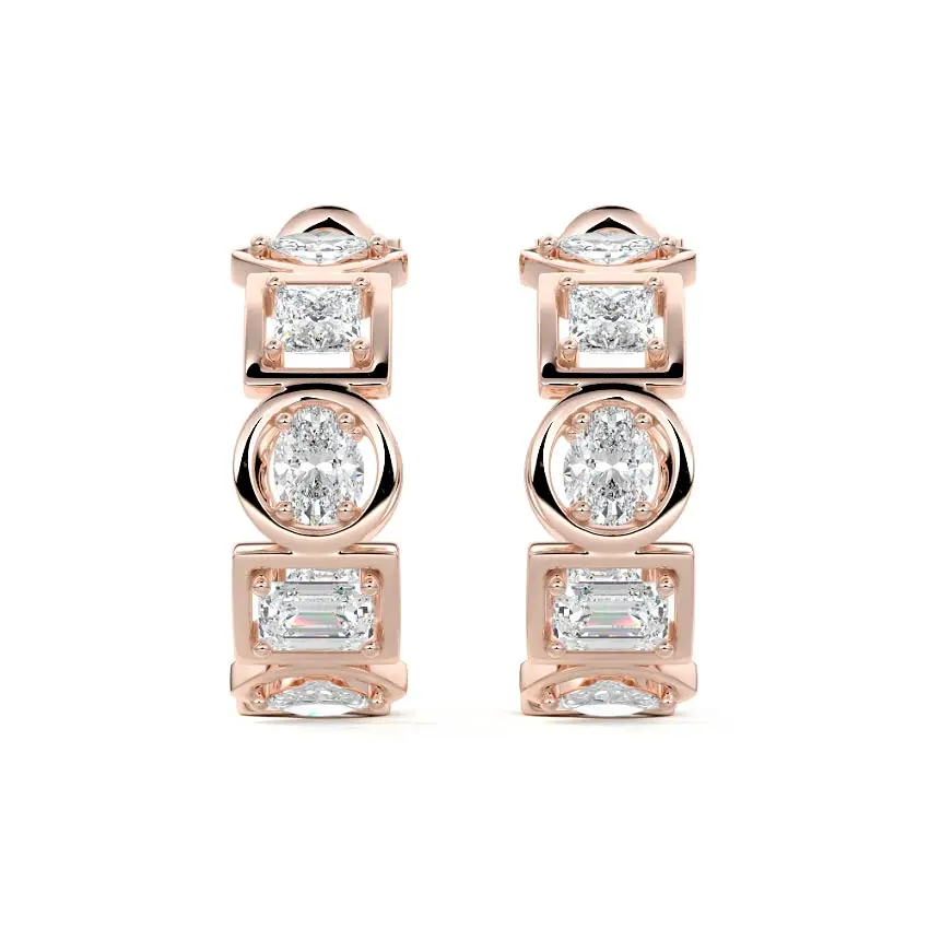 Multi-Shape Bezel Hoop Diamond Earrings 14K ROSE GOLD - Image 3