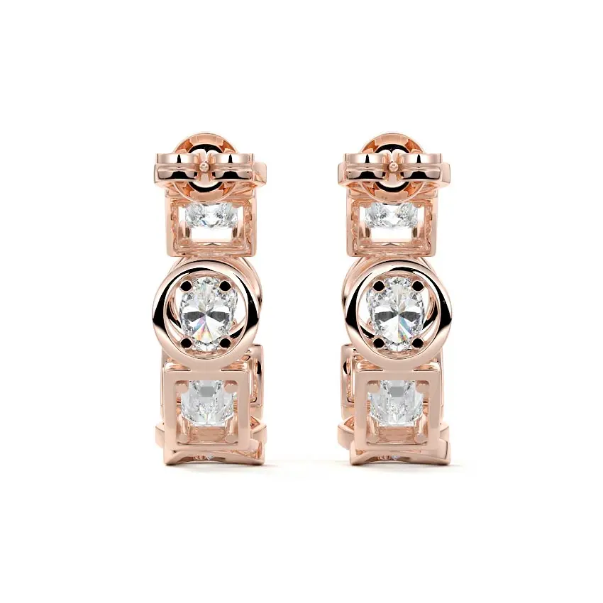 Multi-Shape Bezel Hoop Diamond Earrings 14K ROSE GOLD - Image 2