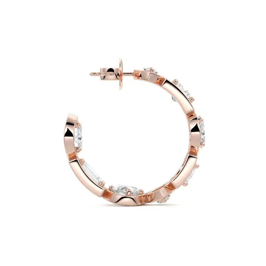 Multi-Shape Bezel Hoop Diamond Earrings 14K ROSE GOLD - Image 4