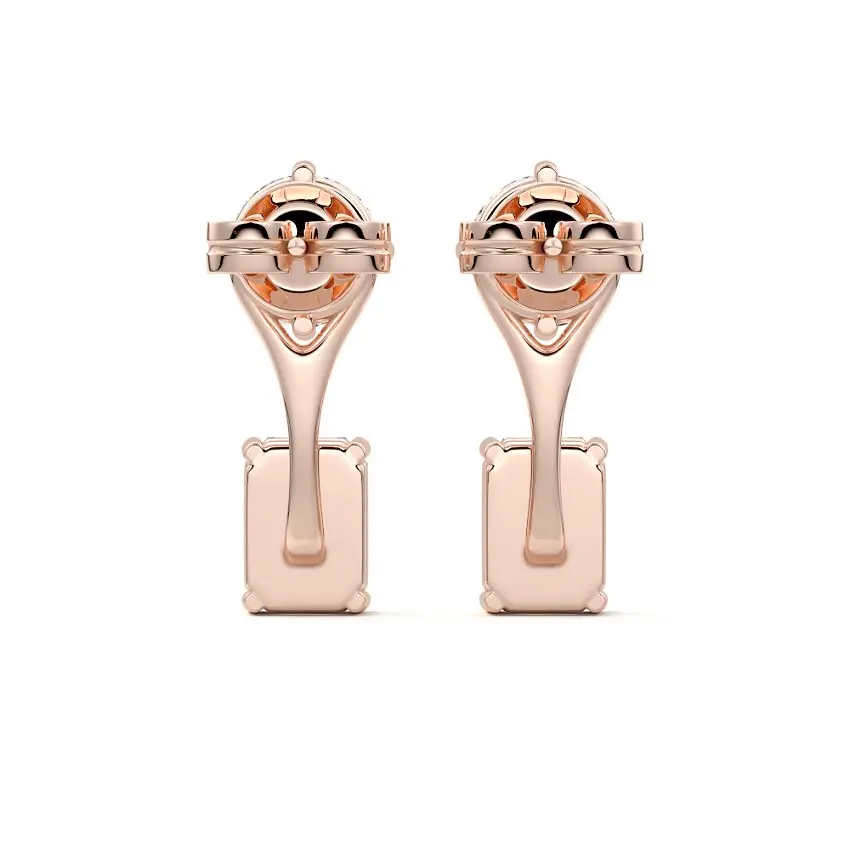 Solitaire Diamond Stud & Emerald Ear Jacket 14K ROSE GOLD - Image 2