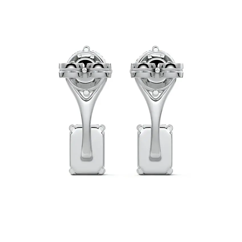 Solitaire Diamond Stud & Emerald Ear Jacket 14K WHITE GOLD - Image 3