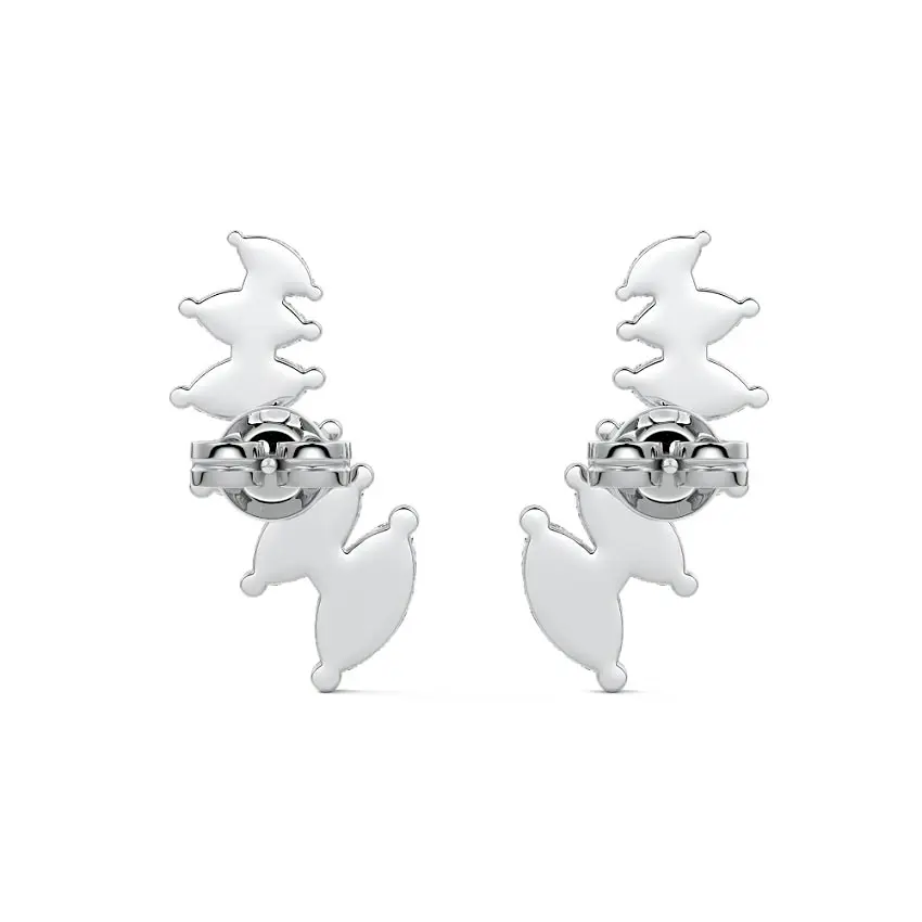 Marquise Diamond Ear Climber Studs 14K WHITE GOLD - Image 3